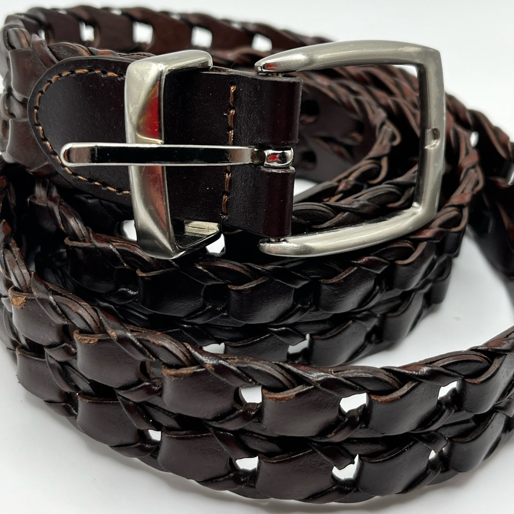 Haggar dark brown chain link vintage leather belt woven western unisex boho #8
